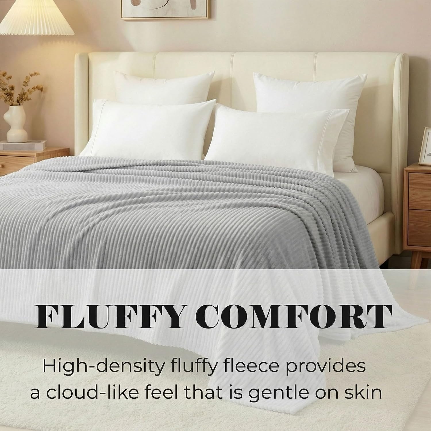 image:imageSuperior Kacey Ribbed Fluffy Fleece Blanket Textured Corduroy Style Tailored Throw for Couch Bed and Living Room Decor Bedroom Essentials Cozy Warm Thermal Cover King Size WhitePlatinum