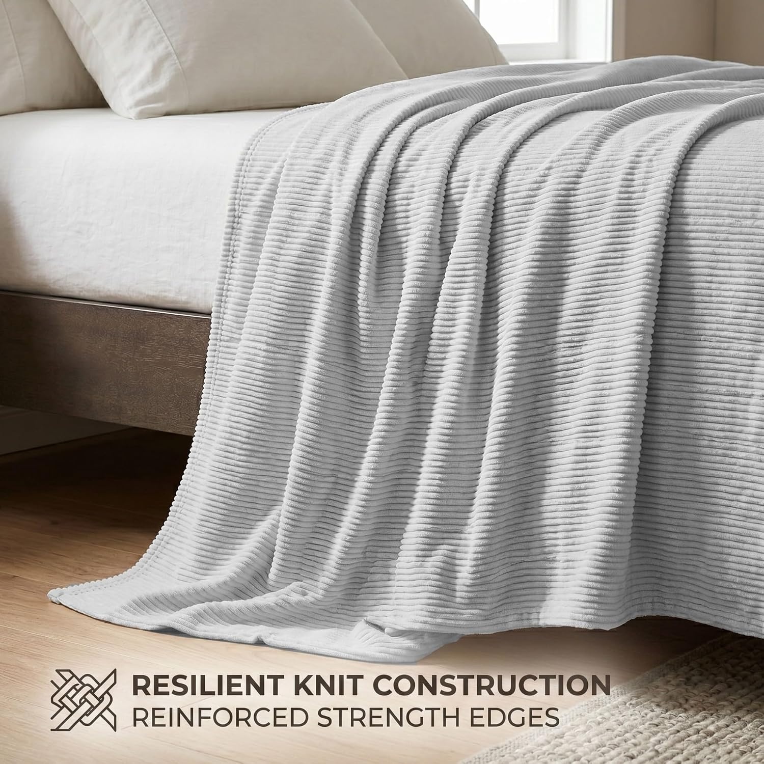 image:imageSuperior Kacey Ribbed Fluffy Fleece Blanket Textured Corduroy Style Tailored Throw for Couch Bed and Living Room Decor Bedroom Essentials Cozy Warm Thermal Cover King Size WhitePlatinum