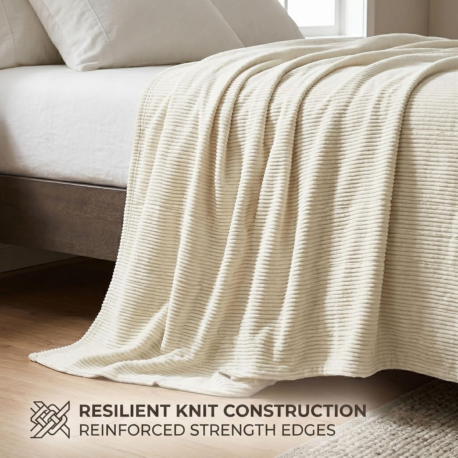 image:imageSuperior Kacey Ribbed Fluffy Fleece Blanket Textured Corduroy Style Tailored Throw for Couch Bed and Living Room Decor Bedroom Essentials Cozy Warm Thermal Cover King Size WhiteIvory