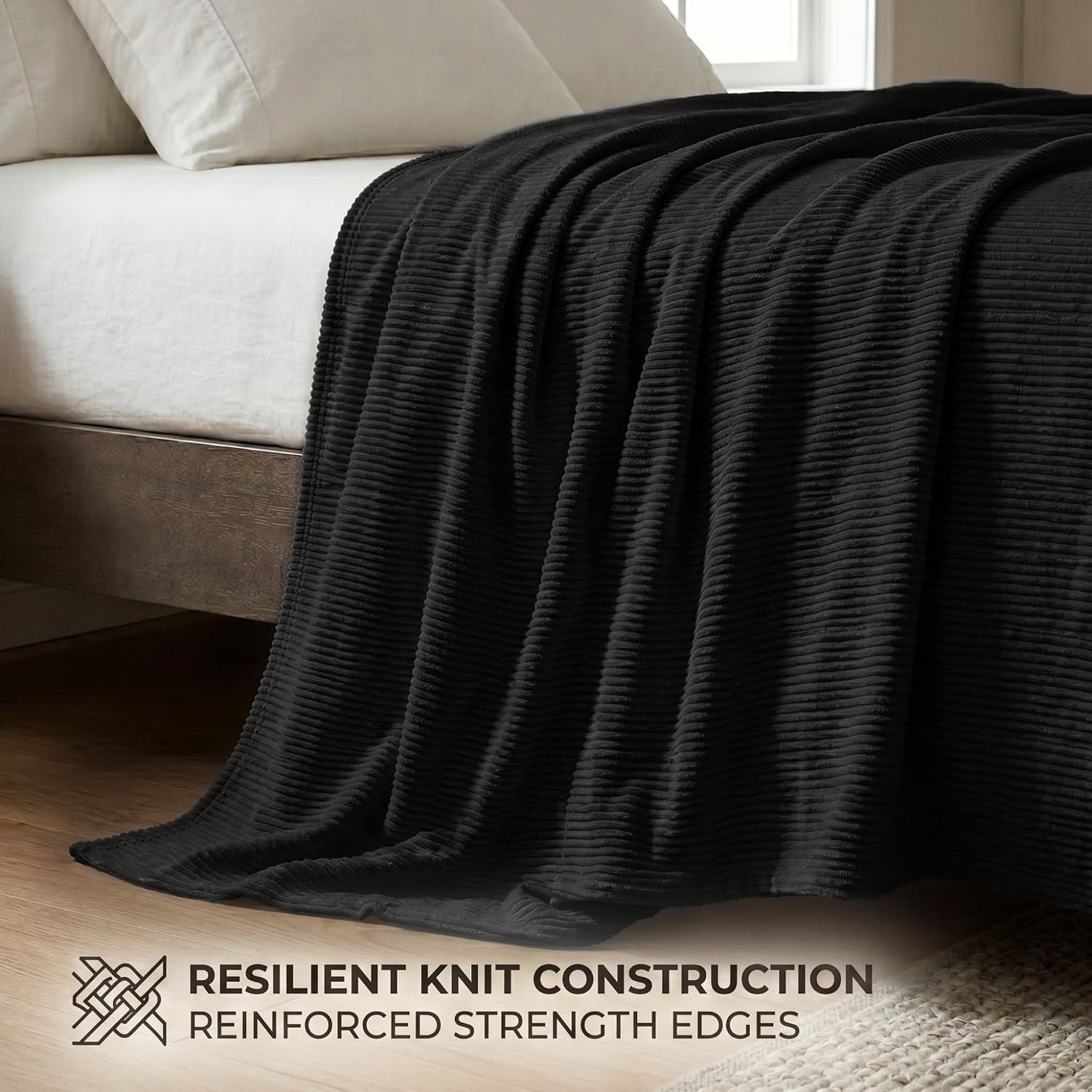 image:imageSuperior Kacey Ribbed Fluffy Fleece Blanket Textured Corduroy Style Tailored Throw for Couch Bed and Living Room Decor Bedroom Essentials Cozy Warm Thermal Cover King Size WhiteBlack