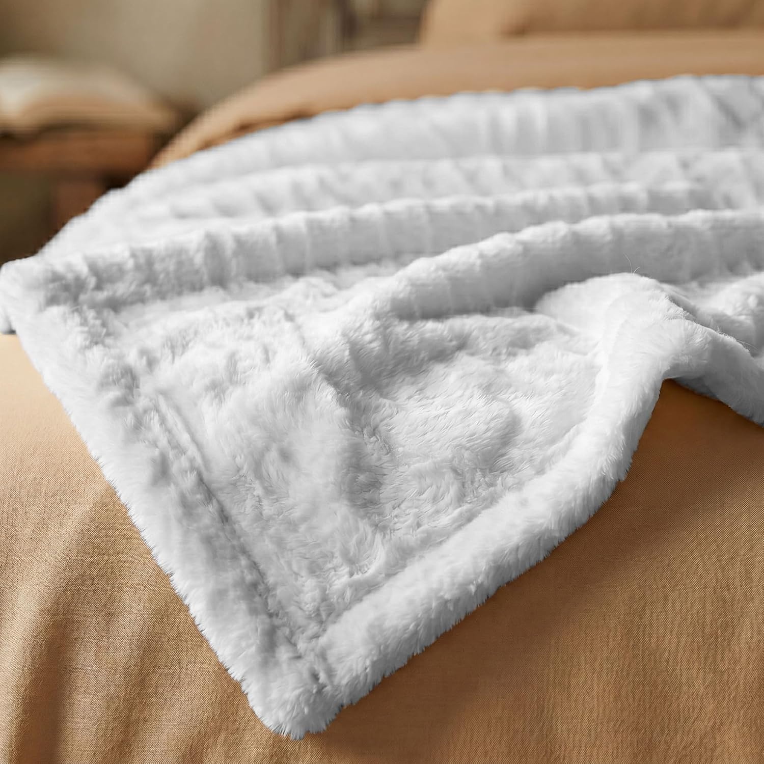 image:imageSuperior Kacey Ribbed Fluffy Fleece Blanket Textured Corduroy Style Tailored Throw for Couch Bed and Living Room Decor Bedroom Essentials Cozy Warm Thermal Cover King Size WhitePlatinum