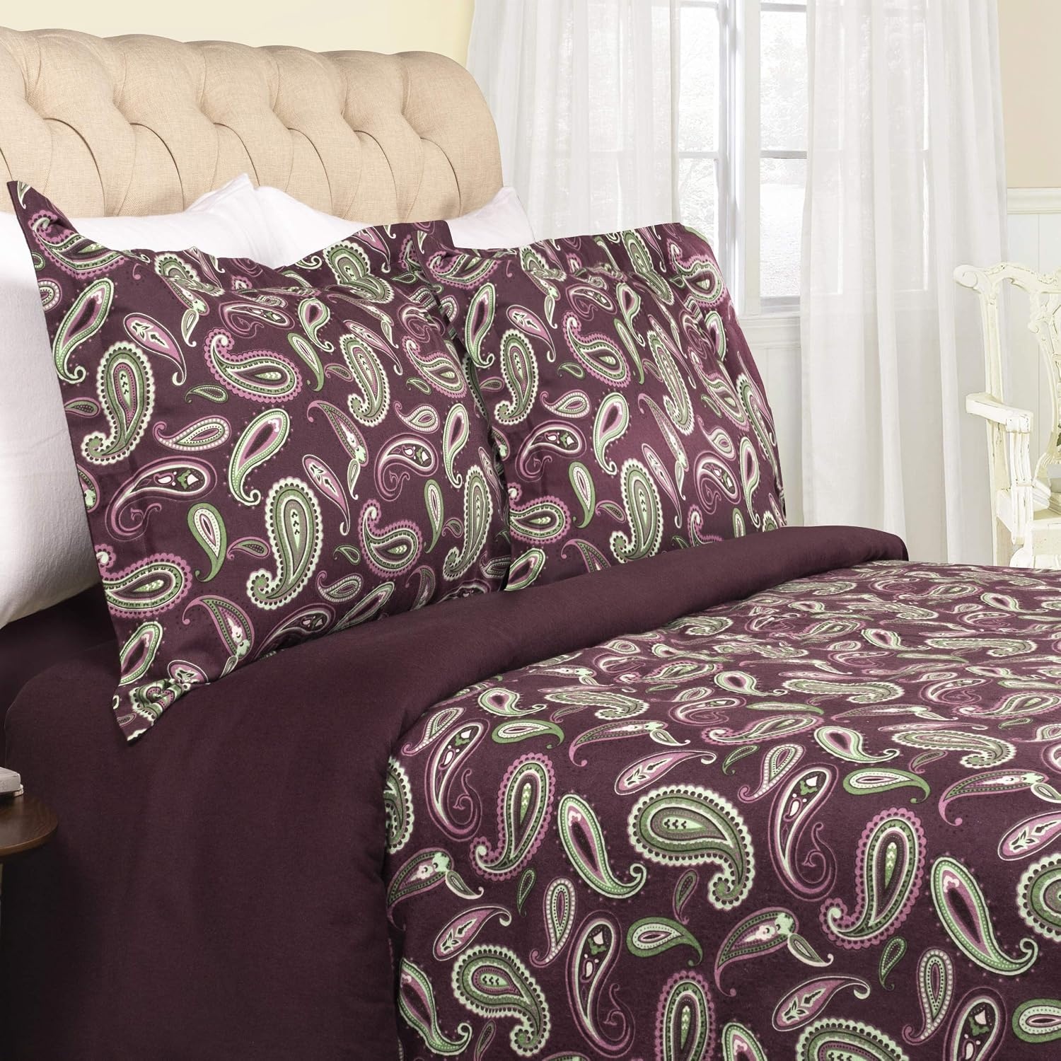 image:imageSuperior Paisley Flannel Cotton Duvet Cover Set Warm Fuzzy Comforter Cover Cozy Soft Floral Bedding Essentials Secure Button Closure Includes 1 Duvet Cover 2 Pillow Shams FullQueen Light BluePurple Z