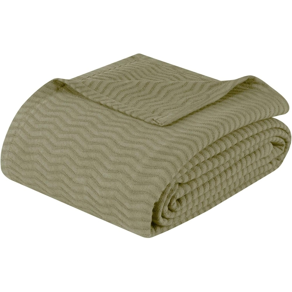 image:imageSUPERIOR JENA Cotton Blanket for Picnic Beach Traveling or Camping Bedroom Decor Essentials Cover for Bed Couch Lounging Textured Jacquard Modern Chevron Woven Blanket FullQueen IvorySage