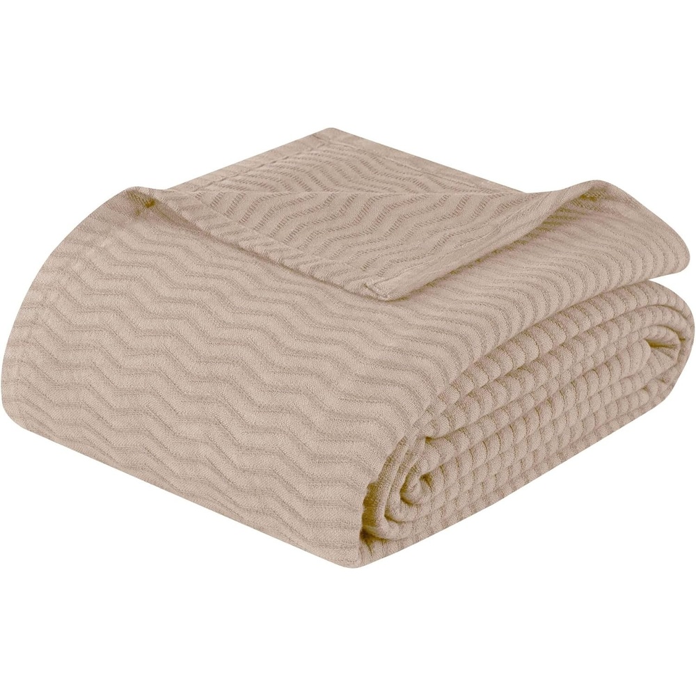 image:imageSUPERIOR JENA Cotton Blanket for Picnic Beach Traveling or Camping Bedroom Decor Essentials Cover for Bed Couch Lounging Textured Jacquard Modern Chevron Woven Blanket FullQueen IvoryKhaki