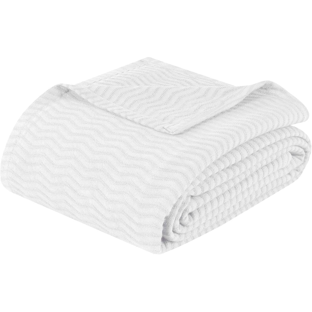 image:imageSUPERIOR JENA Cotton Blanket for Picnic Beach Traveling or Camping Bedroom Decor Essentials Cover for Bed Couch Lounging Textured Jacquard Modern Chevron Woven Blanket FullQueen IvoryWhite