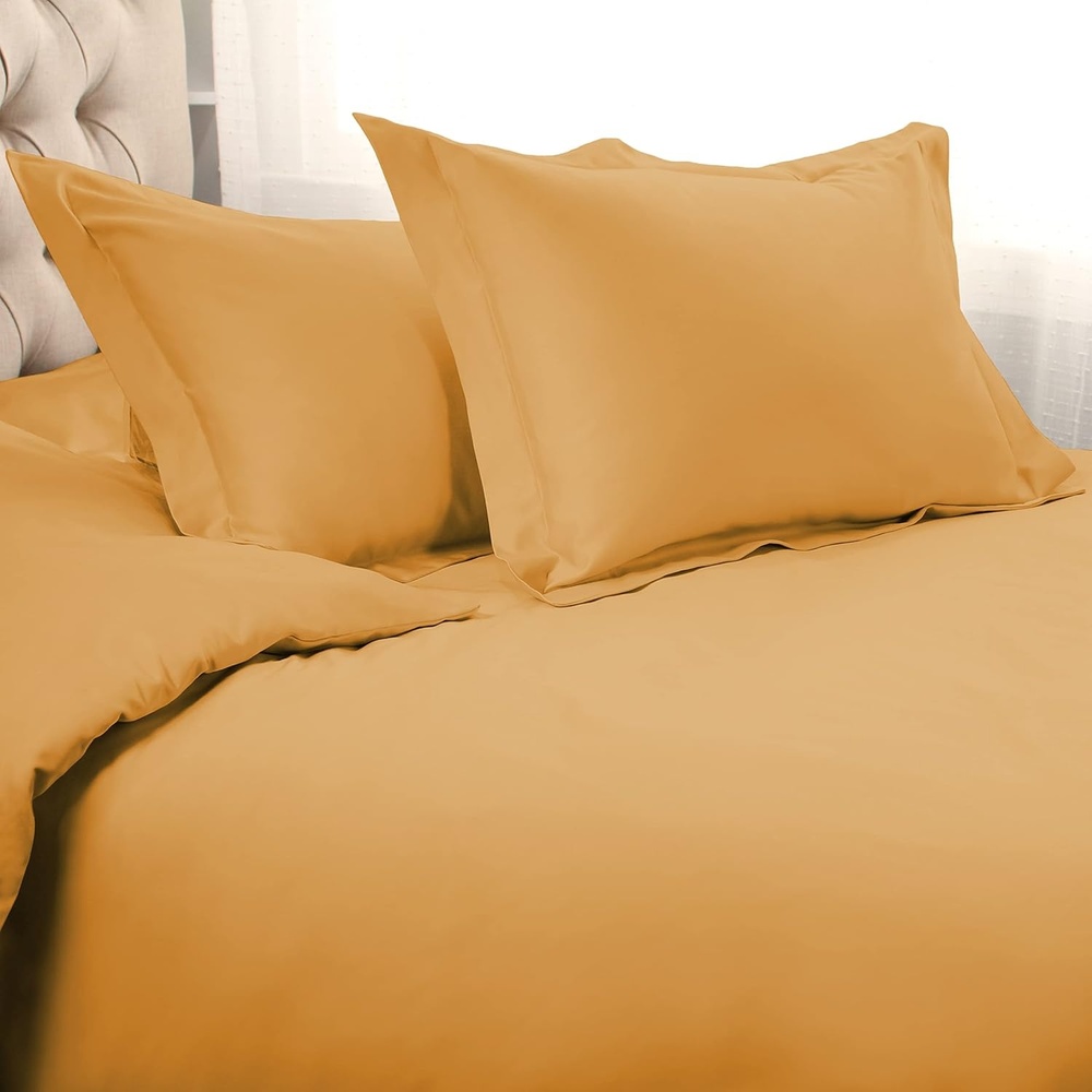 image:imageSuperior Egyptian Cotton 1000 Thread Count Duvet Cover Set Bed Covers Includes 1 Duvet Cover with Button Closure 2 Pillow Shams Oversized Bedding Decor FullQueen GoldGold