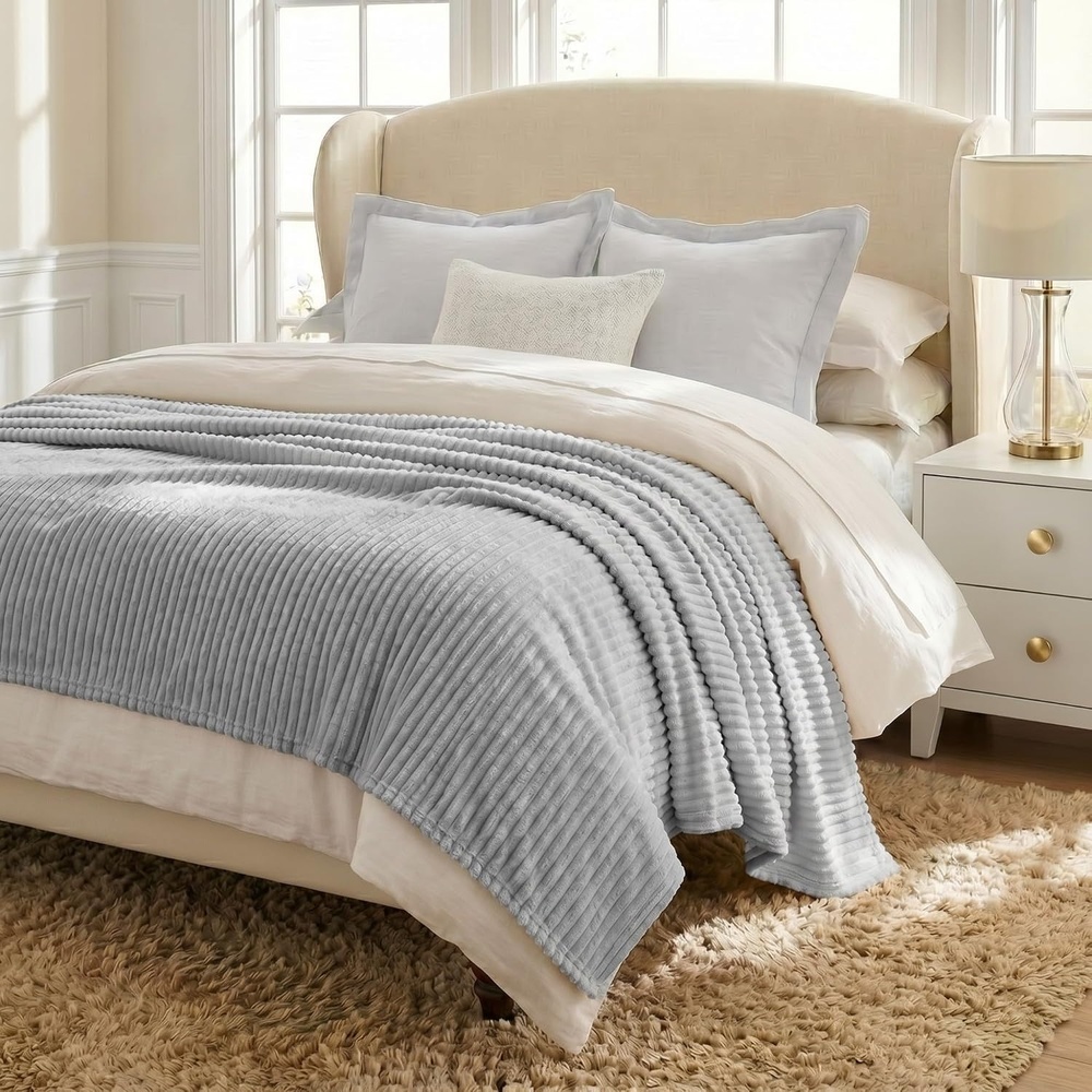 image:imageSuperior Kacey Ribbed Fluffy Fleece Blanket Textured Corduroy Style Tailored Throw for Couch Bed and Living Room Decor Bedroom Essentials Cozy Warm Thermal Cover King Size WhitePlatinum