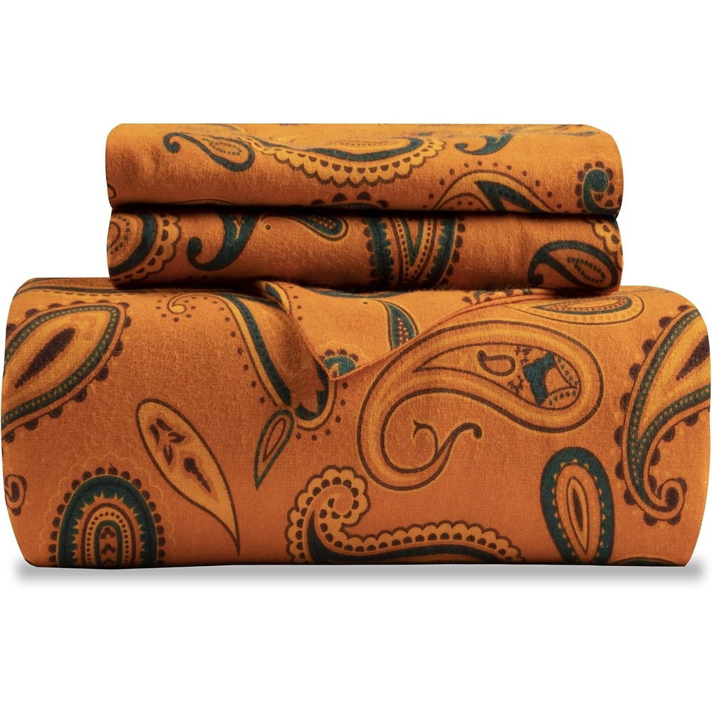 image:imageSuperior Paisley Flannel Cotton Duvet Cover Set Warm Fuzzy Comforter Cover Cozy Soft Floral Bedding Essentials Secure Button Closure Includes 1 Duvet Cover 2 Pillow Shams FullQueen Light BluePumpkin Z