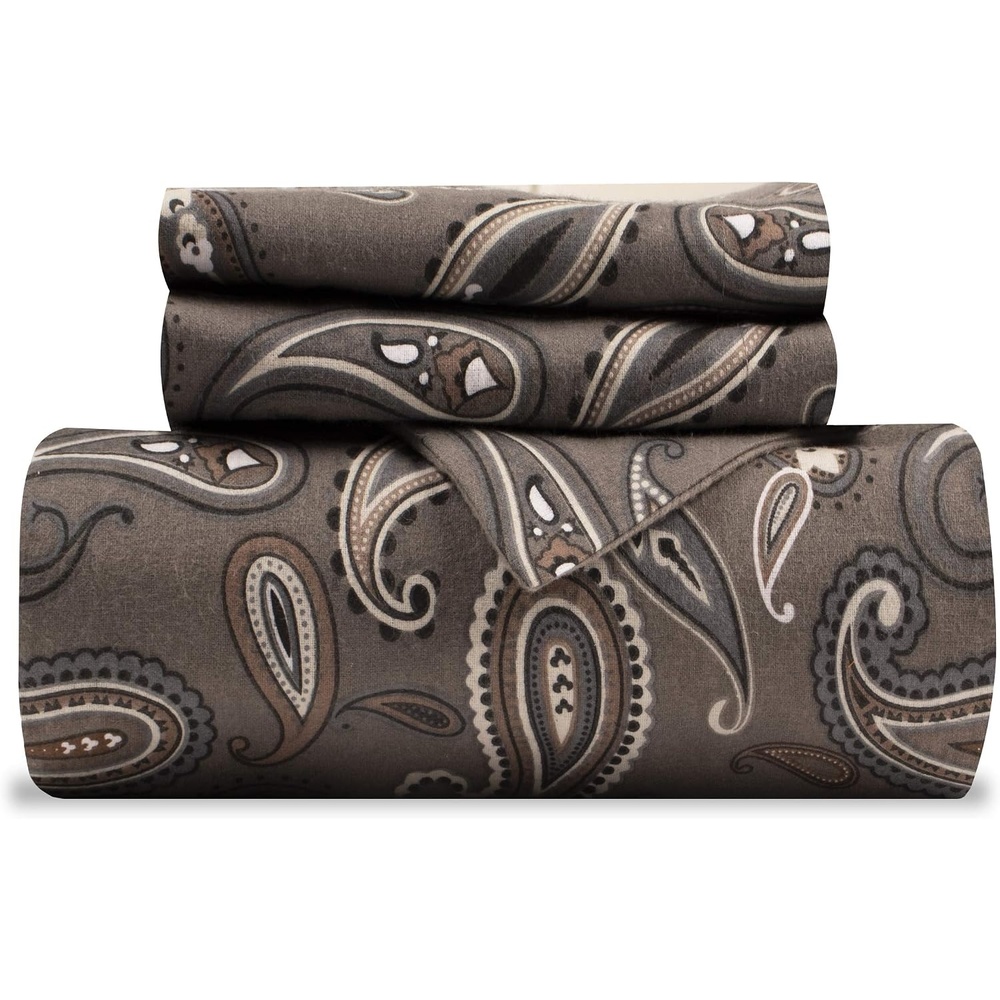image:imageSuperior Paisley Flannel Cotton Duvet Cover Set Warm Fuzzy Comforter Cover Cozy Soft Floral Bedding Essentials Secure Button Closure Includes 1 Duvet Cover 2 Pillow Shams FullQueen Light BlueGrey Z