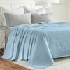 SUPERIOR Clara Cotton Blanket, for Picnic, Beach, Traveling or Camping, Bedroom Decor, Essentials, Cover for Bed, Couch, Lounging, Textured Jacquard, Striped Woven Blanket, Twin, Ivory(Light Blue)