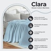 SUPERIOR Clara Cotton Blanket, for Picnic, Beach, Traveling or Camping, Bedroom Decor, Essentials, Cover for Bed, Couch, Lounging, Textured Jacquard, Striped Woven Blanket, Twin, Ivory(Light Blue)