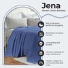 SUPERIOR JENA Cotton Blanket, for Picnic, Beach, Traveling or Camping, Bedroom Decor, Essentials, Cover for Bed, Couch, Lounging, Textured Jacquard, Modern Chevron Woven Blanket, Full/Queen, Ivory(Merritt Blue)