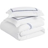 Superior Embroidered Cotton Duvet Cover Set, Soft Bedding Covers, 1 Duvet Cover with Button Closure, 2 Pillow Shams, Greek Key Design, Harrison Collection, Full/Queen Size, White/White(White-navy Blue)