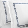 Superior Embroidered Cotton Duvet Cover Set, Soft Bedding Covers, 1 Duvet Cover with Button Closure, 2 Pillow Shams, Greek Key Design, Harrison Collection, Full/Queen Size, White/White(White-navy Blue)
