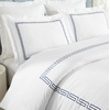 Superior Embroidered Cotton Duvet Cover Set, Soft Bedding Covers, 1 Duvet Cover with Button Closure, 2 Pillow Shams, Greek Key Design, Harrison Collection, Full/Queen Size, White/White(White-navy Blue)