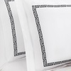 Superior Embroidered Cotton Duvet Cover Set, Soft Bedding Covers, 1 Duvet Cover with Button Closure, 2 Pillow Shams, Greek Key Design, Harrison Collection, Full/Queen Size, White/White(White-black)