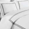 Superior Embroidered Cotton Duvet Cover Set, Soft Bedding Covers, 1 Duvet Cover with Button Closure, 2 Pillow Shams, Greek Key Design, Harrison Collection, Full/Queen Size, White/White(White-black)