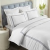 Superior Embroidered Cotton Duvet Cover Set, Soft Bedding Covers, 1 Duvet Cover with Button Closure, 2 Pillow Shams, Greek Key Design, Harrison Collection, Full/Queen Size, White/White(White-navy Blue)
