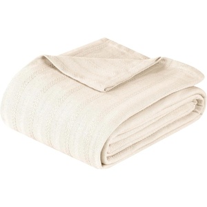 SUPERIOR Clara Cotton Blanket, for Picnic, Beach, Traveling or Camping, Bedroom Decor, Essentials, Cover for Bed, Couch, Lounging, Textured Jacquard, Striped Woven Blanket, Twin, Ivory(Ivory)