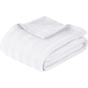 SUPERIOR Clara Cotton Blanket, for Picnic, Beach, Traveling or Camping, Bedroom Decor, Essentials, Cover for Bed, Couch, Lounging, Textured Jacquard, Striped Woven Blanket, Twin, Ivory(White)