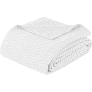 SUPERIOR JENA Cotton Blanket, for Picnic, Beach, Traveling or Camping, Bedroom Decor, Essentials, Cover for Bed, Couch, Lounging, Textured Jacquard, Modern Chevron Woven Blanket, Full/Queen, Ivory(White)