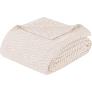 SUPERIOR JENA Cotton Blanket, for Picnic, Beach, Traveling or Camping, Bedroom Decor, Essentials, Cover for Bed, Couch, Lounging, Textured Jacquard, Modern Chevron Woven Blanket, Full/Queen, Ivory(Ivory)