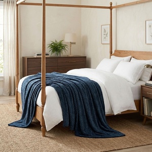 SUPERIOR Lily Pebbled Fluffy Fleece Blanket, Artisanal Popcorn Texture Soft Throw for Couch, Bed and Living Room Decor, Bedroom Essentials, Extra Cozy Fuzzy Warm Cover, King Size, White(Navy Blue)