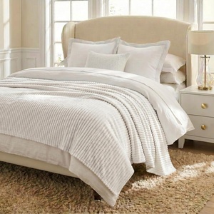 Superior Kacey Ribbed Fluffy Fleece Blanket, Textured Corduroy Style Tailored Throw for Couch, Bed and Living Room Decor, Bedroom Essentials, Cozy Warm Thermal Cover, King Size, White(White)