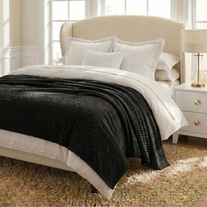 Superior Kacey Ribbed Fluffy Fleece Blanket, Textured Corduroy Style Tailored Throw for Couch, Bed and Living Room Decor, Bedroom Essentials, Cozy Warm Thermal Cover, King Size, White(Black)