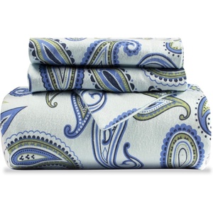 Superior Paisley Flannel Cotton Duvet Cover Set, Warm Fuzzy Comforter Cover, Cozy Soft Floral Bedding Essentials, Secure Button Closure, Includes 1 Duvet Cover, 2 Pillow Shams, Full/Queen, Light Blue(Light Blue – Z)