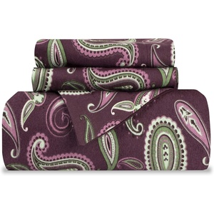 Superior Paisley Flannel Cotton Duvet Cover Set, Warm Fuzzy Comforter Cover, Cozy Soft Floral Bedding Essentials, Secure Button Closure, Includes 1 Duvet Cover, 2 Pillow Shams, Full/Queen, Light Blue(Purple – Z)