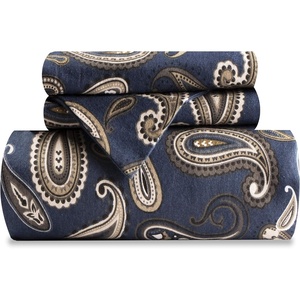 Superior Paisley Flannel Cotton Duvet Cover Set, Warm Fuzzy Comforter Cover, Cozy Soft Floral Bedding Essentials, Secure Button Closure, Includes 1 Duvet Cover, 2 Pillow Shams, Full/Queen, Light Blue(Navy Blue – Z)