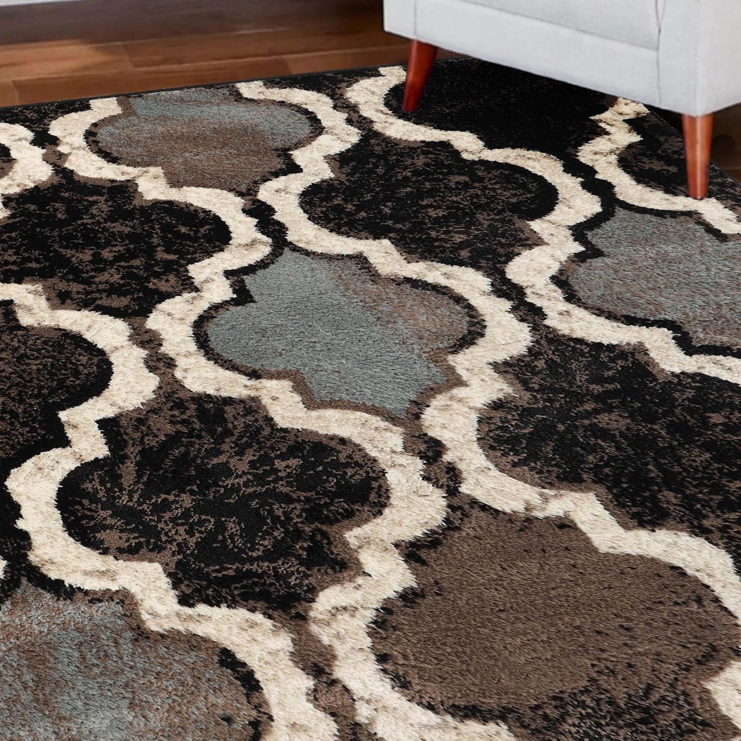 image:imageSuperior Modern Indoor Area Rug Non Slip Rug 8x8 IvoryA Chocolate