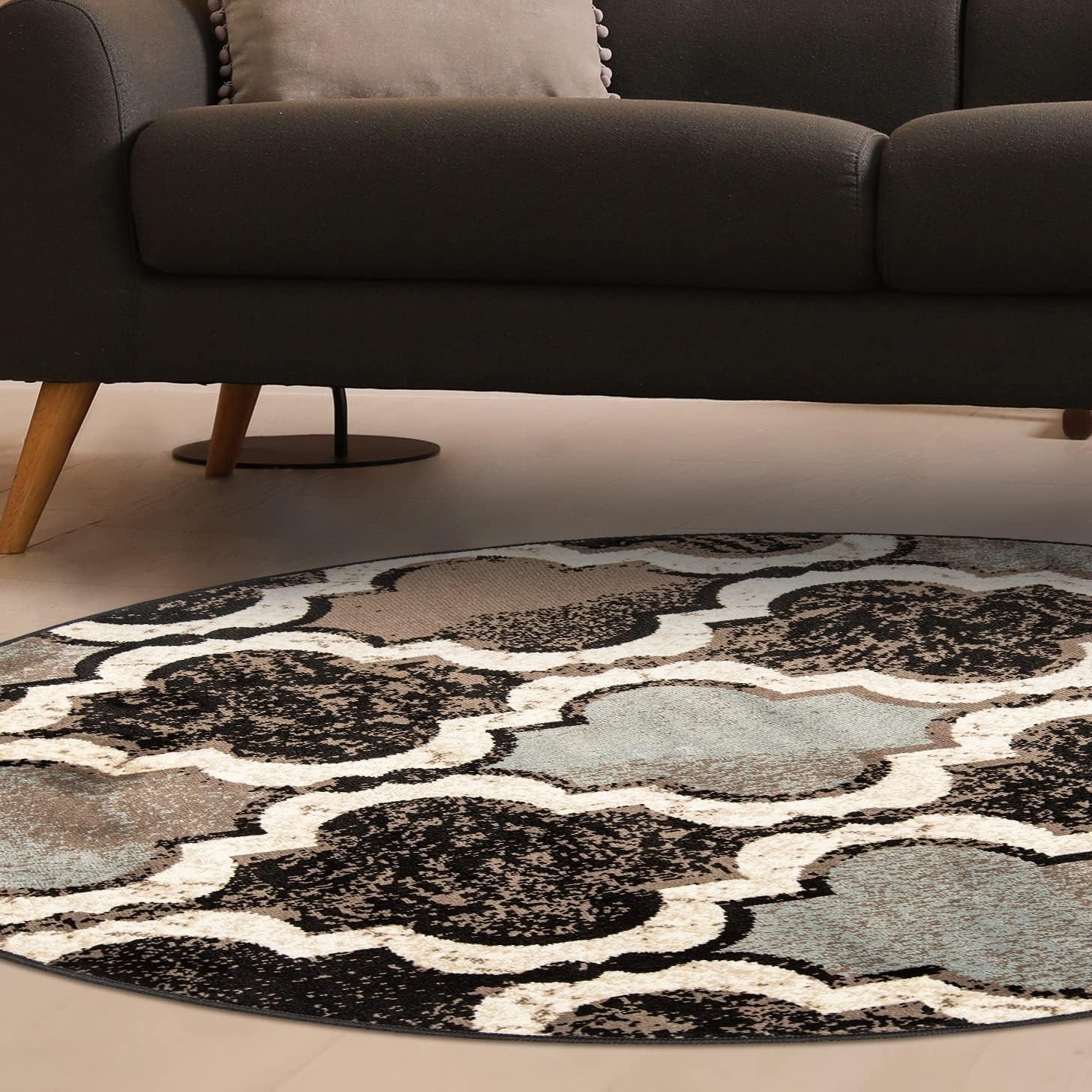 image:imageSuperior Modern Indoor Area Rug Non Slip Rug 8x8 IvoryA Chocolate