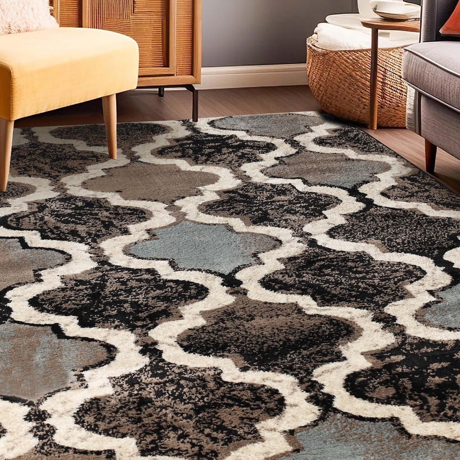 image:imageSuperior Modern Indoor Area Rug Non Slip Rug 8x8 IvoryA Chocolate