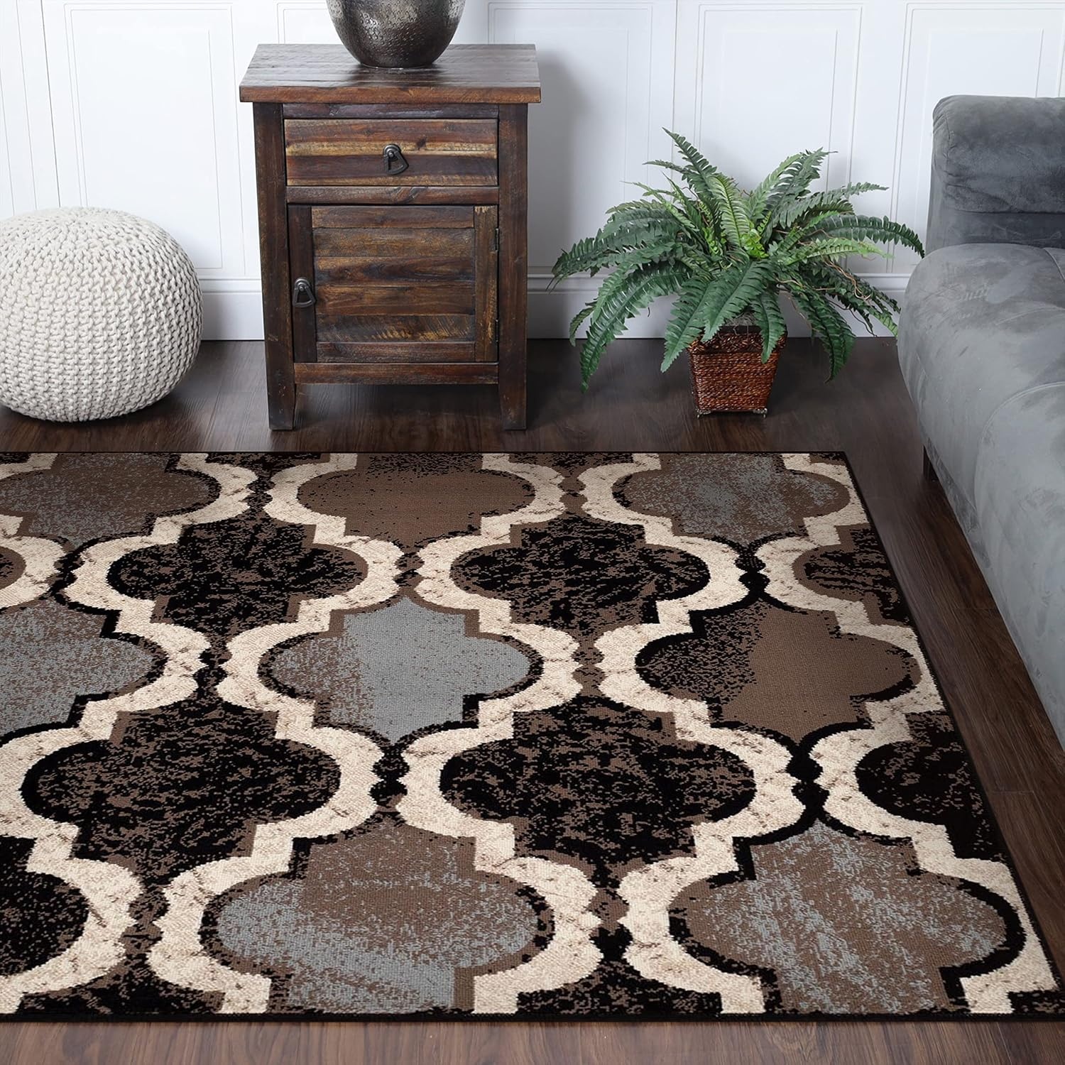 image:imageSuperior Modern Indoor Area Rug Non Slip Rug 8x8 IvoryA Chocolate
