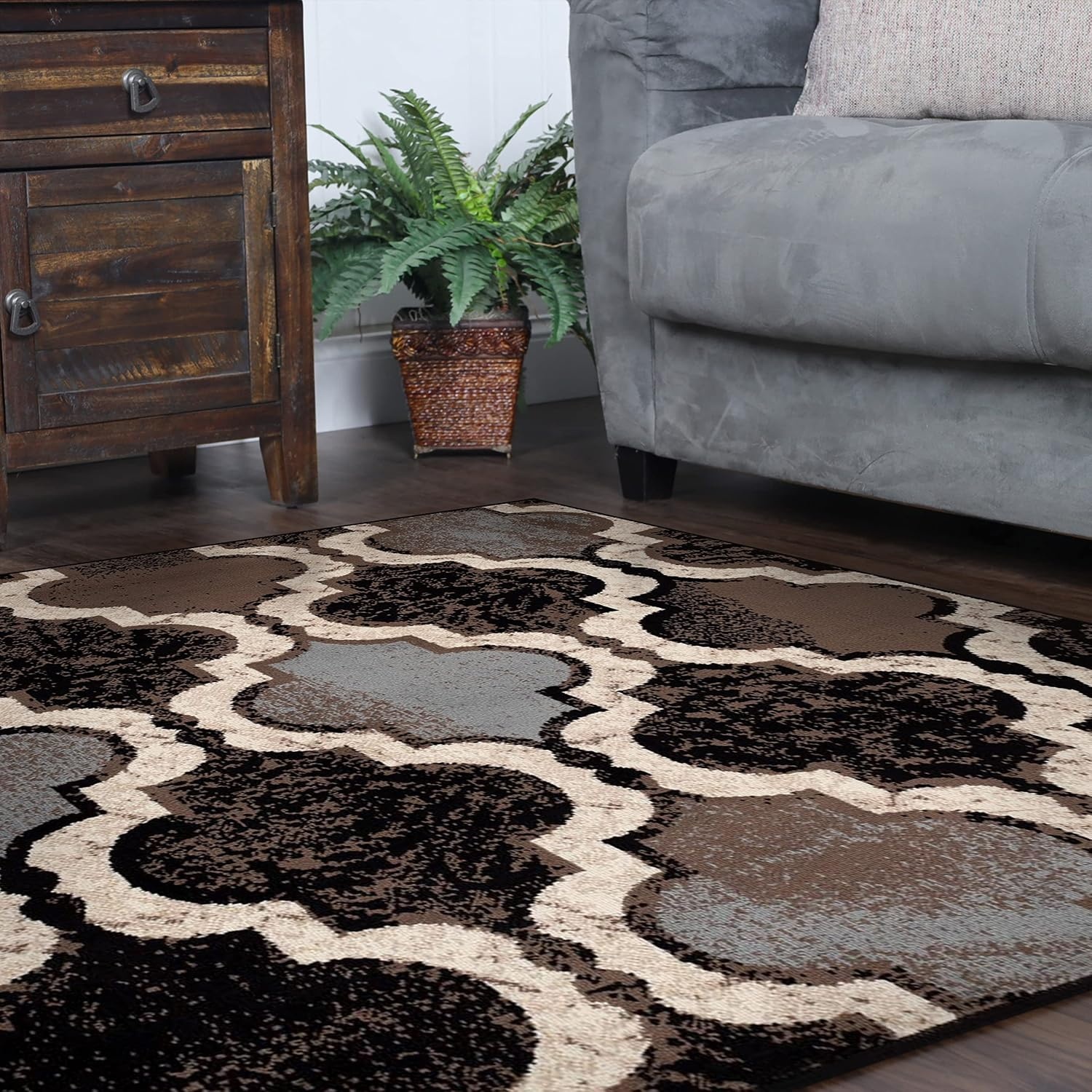 image:imageSuperior Modern Indoor Area Rug Non Slip Rug 8x8 IvoryA Chocolate