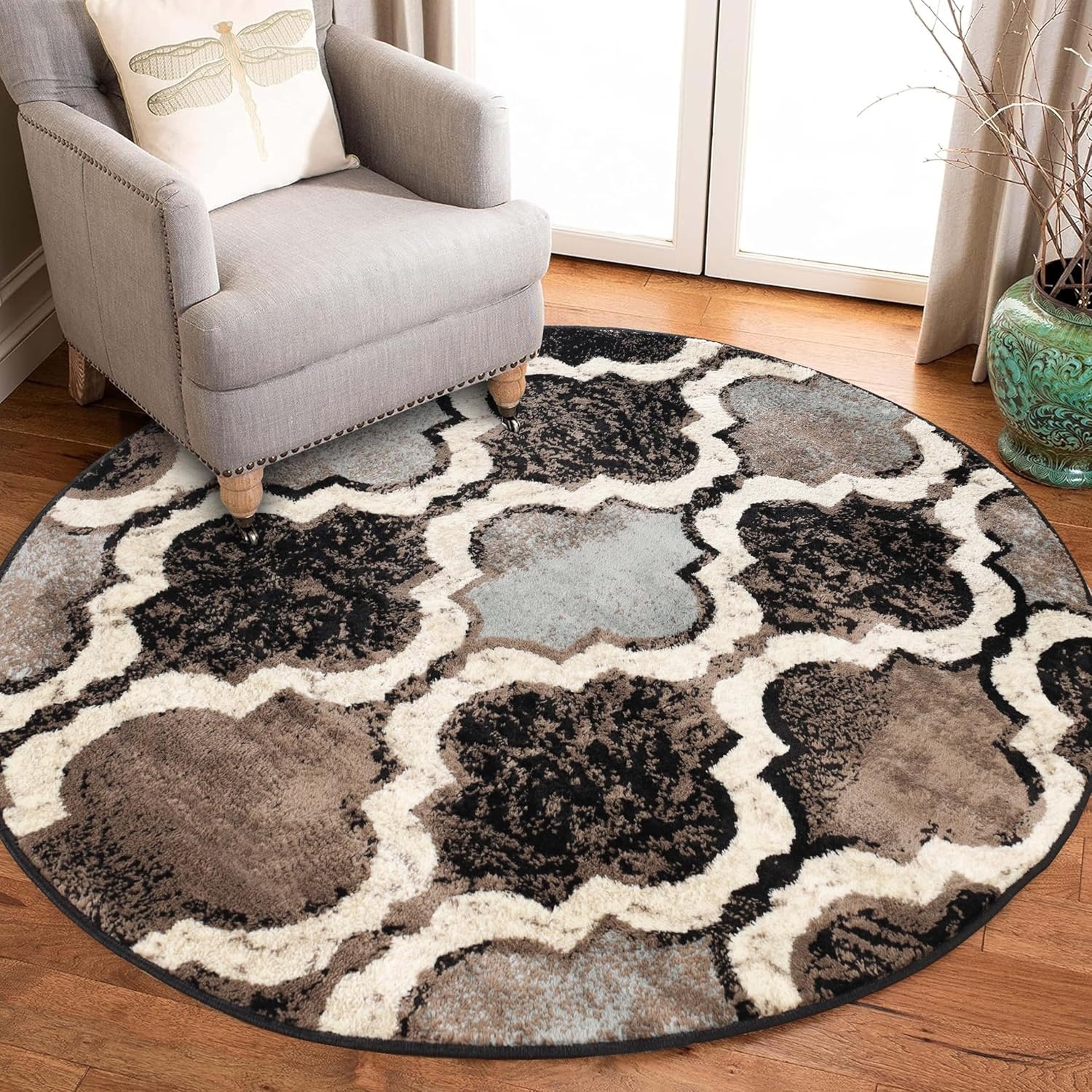 image:imageSuperior Modern Indoor Area Rug Non Slip Rug 8x8 IvoryA Chocolate