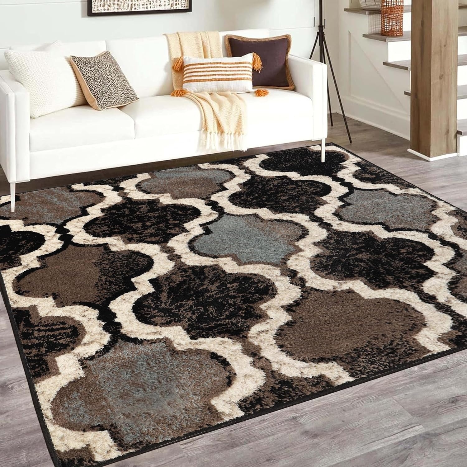 image:imageSuperior Modern Indoor Area Rug Non Slip Rug 8x8 IvoryA Chocolate