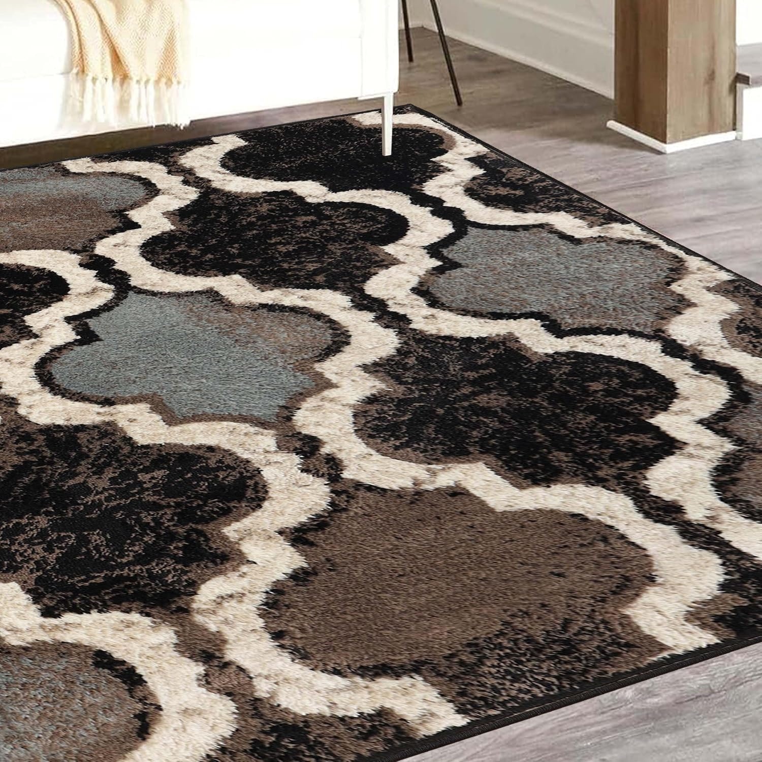 image:imageSuperior Modern Indoor Area Rug Non Slip Rug 8x8 IvoryA Chocolate