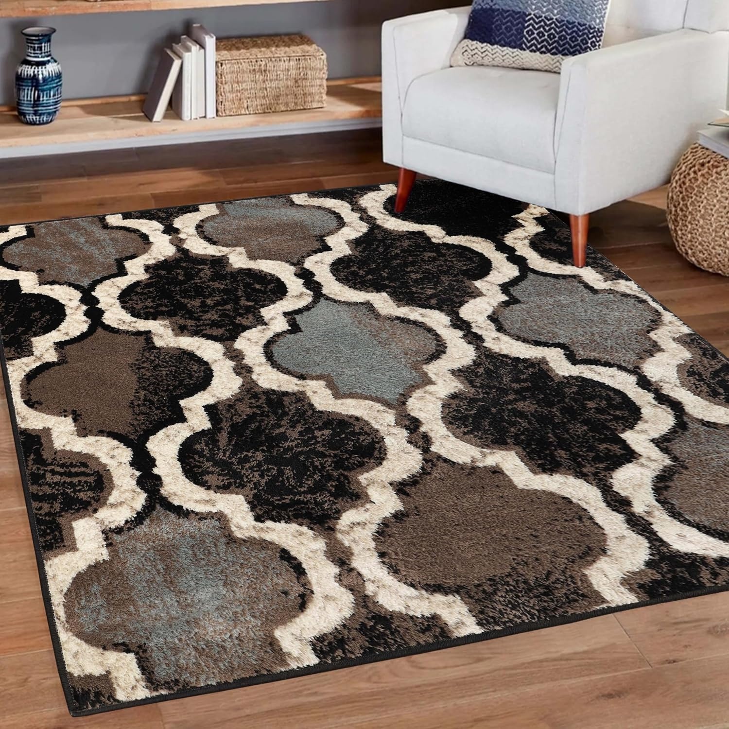 image:imageSuperior Modern Indoor Area Rug Non Slip Rug 8x8 IvoryA Chocolate