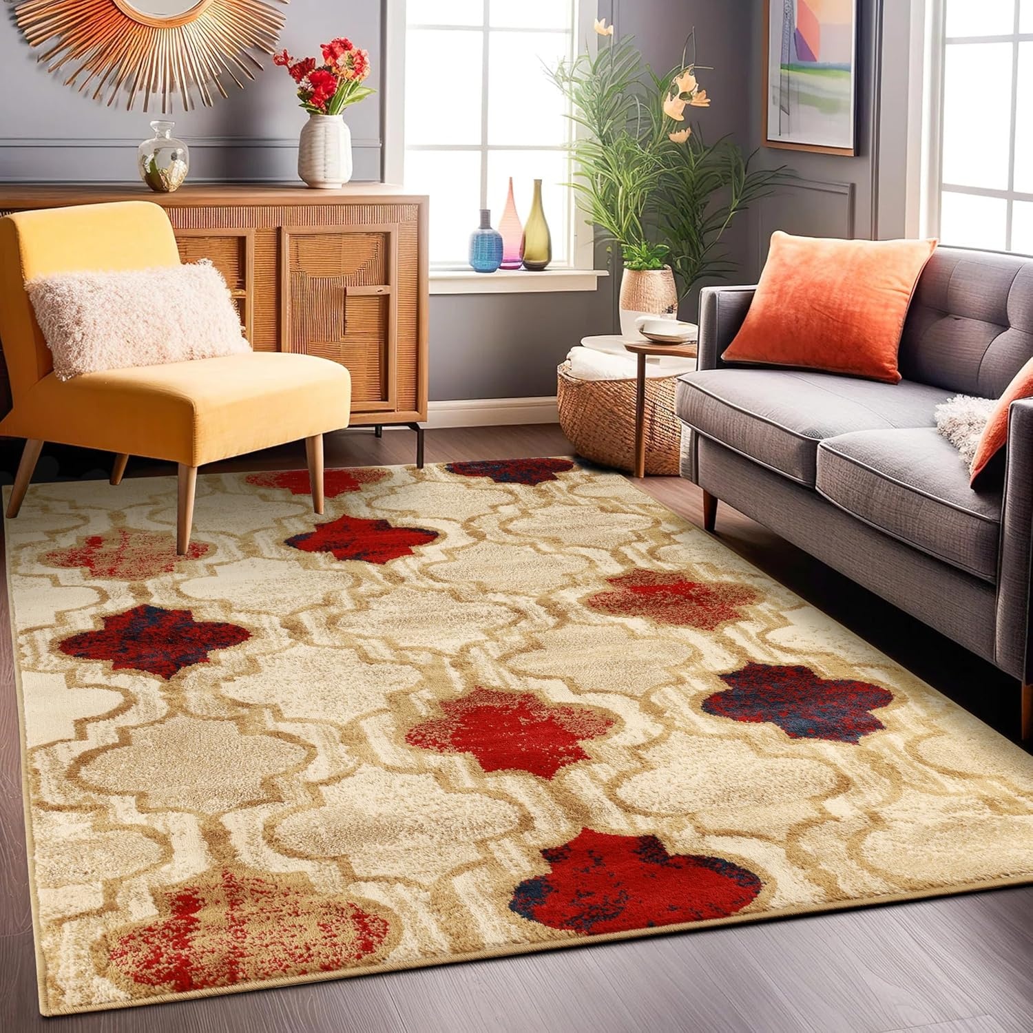 image:imageSuperior Modern Indoor Area Rug Non Slip Rug 8x8 IvoryBeige