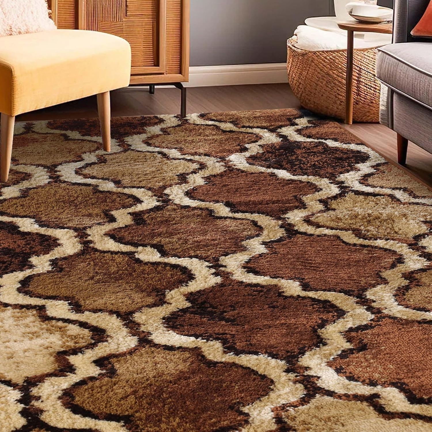 image:imageSuperior Modern Indoor Area Rug Non Slip Rug 8x8 IvoryBrown