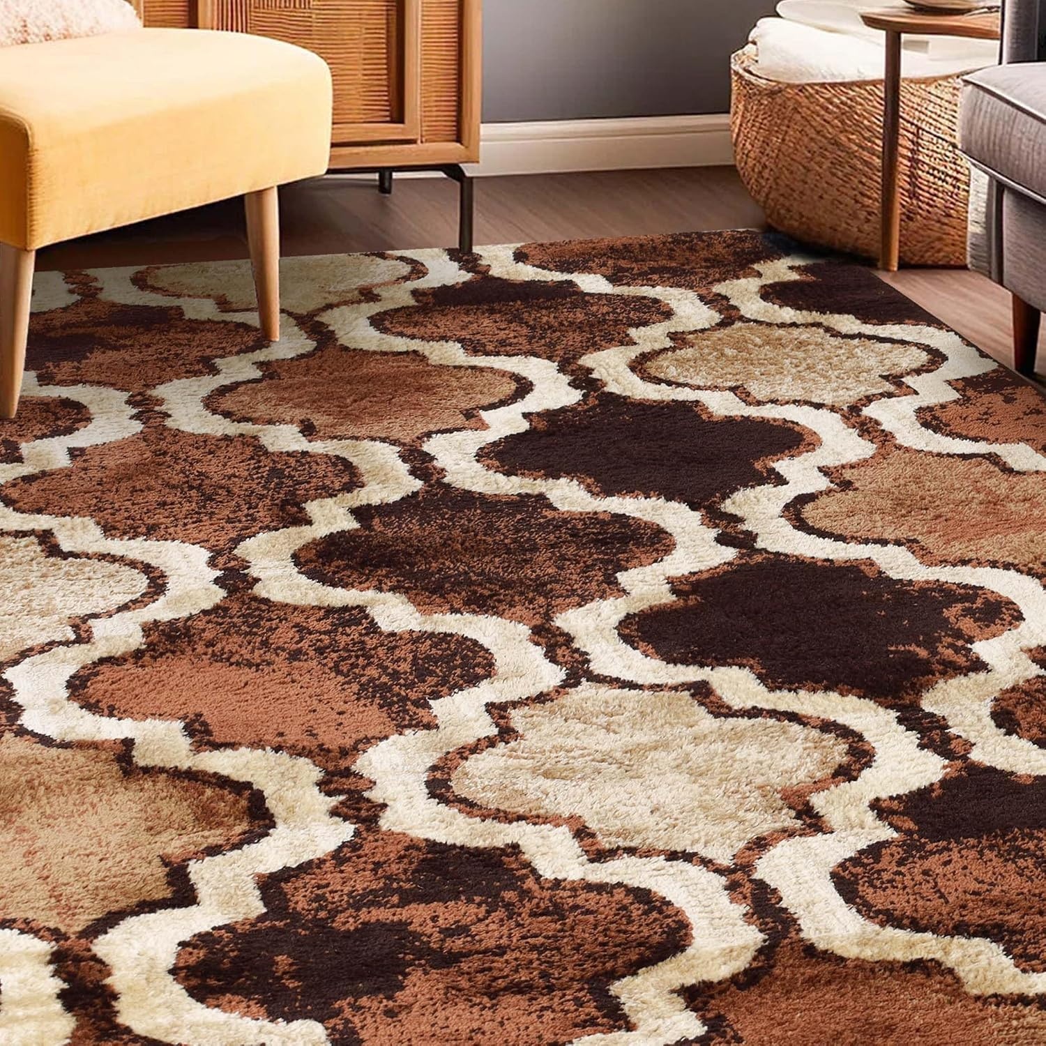 image:imageSuperior Modern Indoor Area Rug Non Slip Rug 8x8 IvoryCoffee