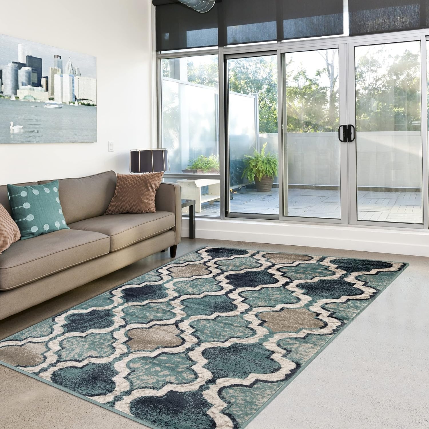 image:imageSuperior Modern Indoor Area Rug Non Slip Rug 8x8 IvoryDeep Royal