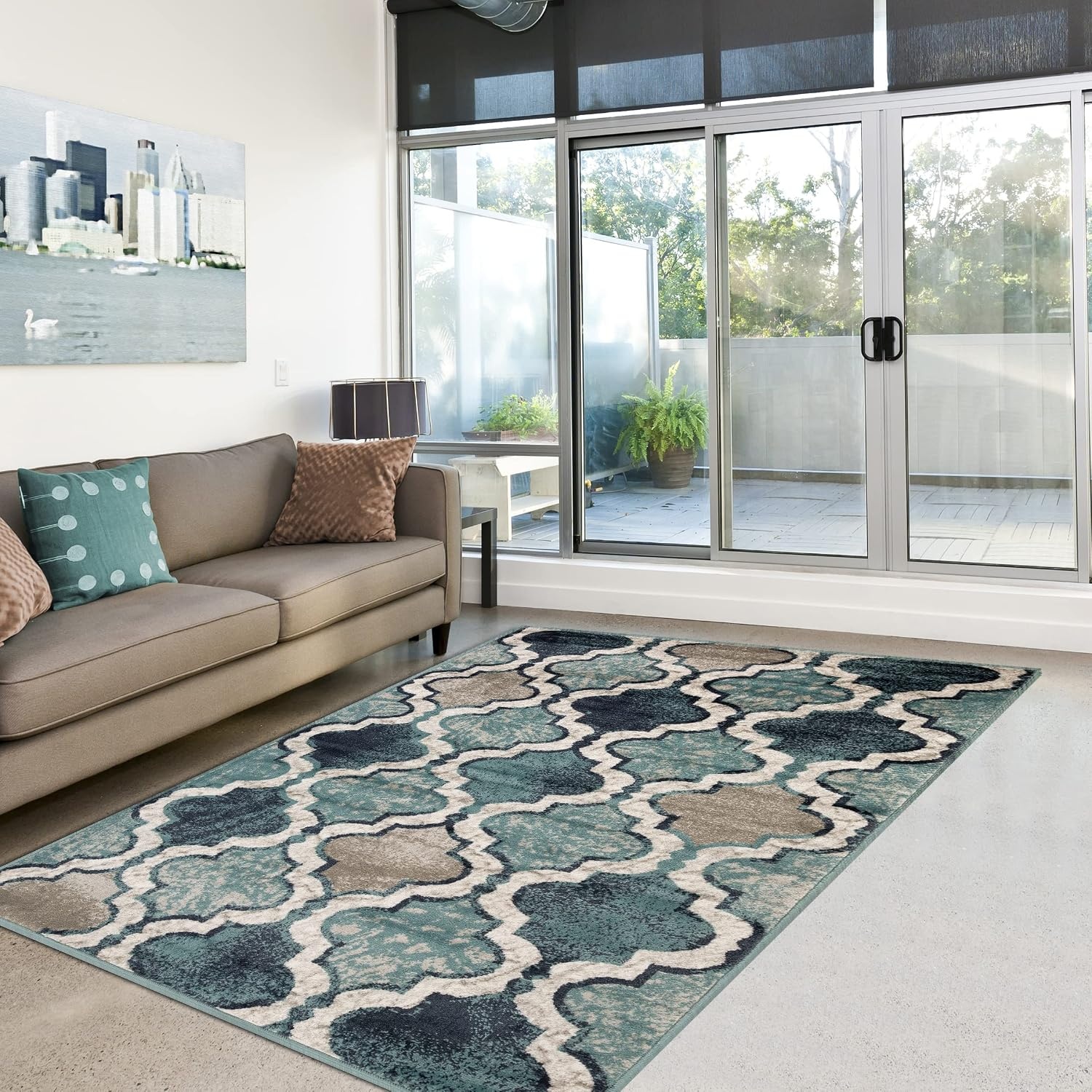 image:imageSuperior Modern Indoor Area Rug Non Slip Rug 8x8 IvoryDeep Royal