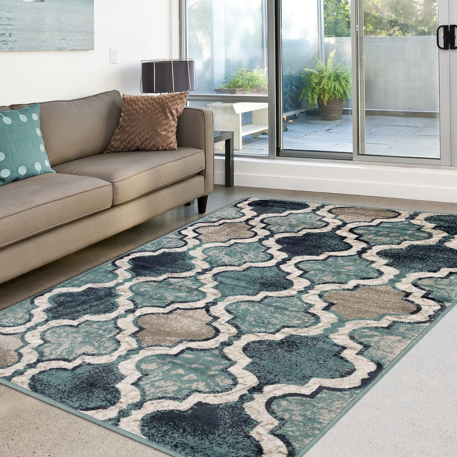 image:imageSuperior Modern Indoor Area Rug Non Slip Rug 8x8 IvoryDeep Royal