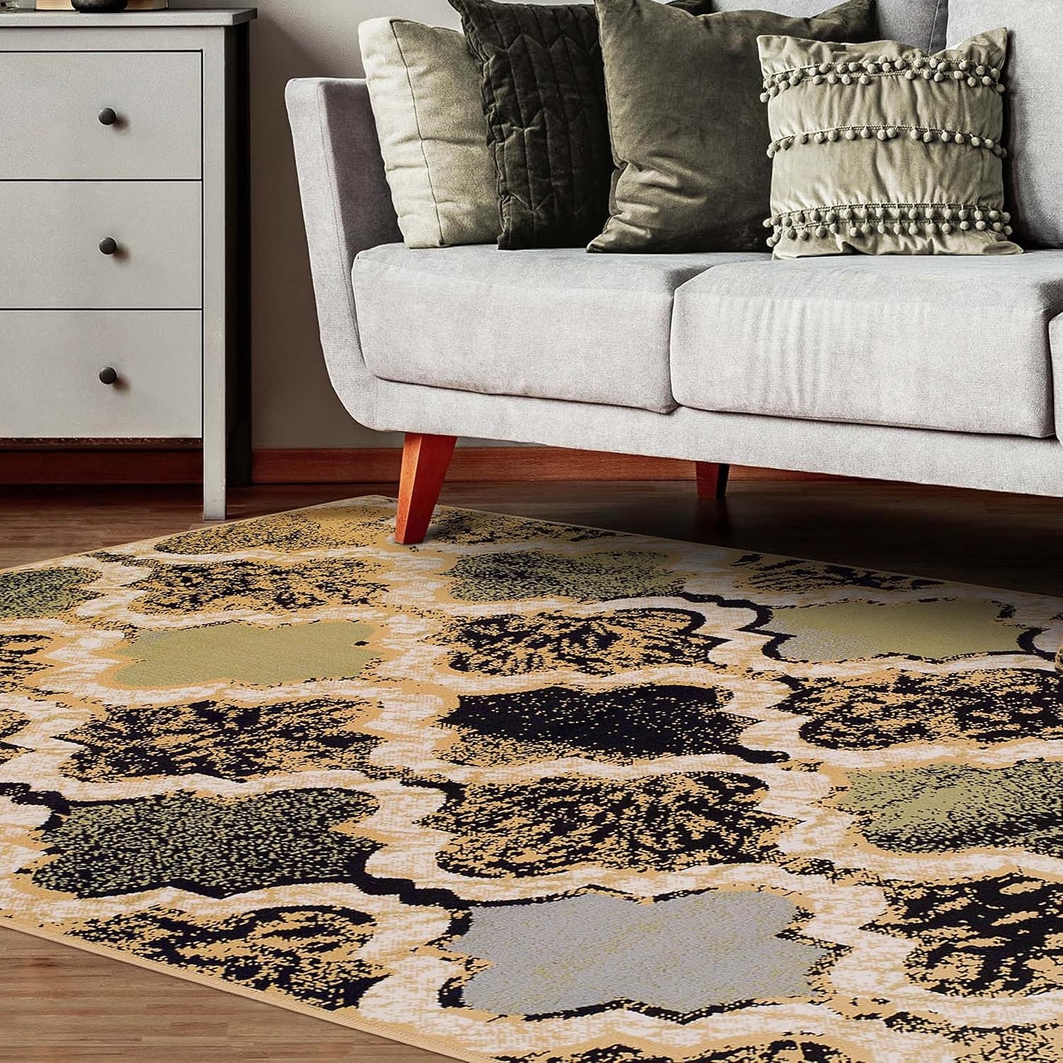 image:imageSuperior Modern Indoor Area Rug Non Slip Rug 8x8 IvoryMulticolored