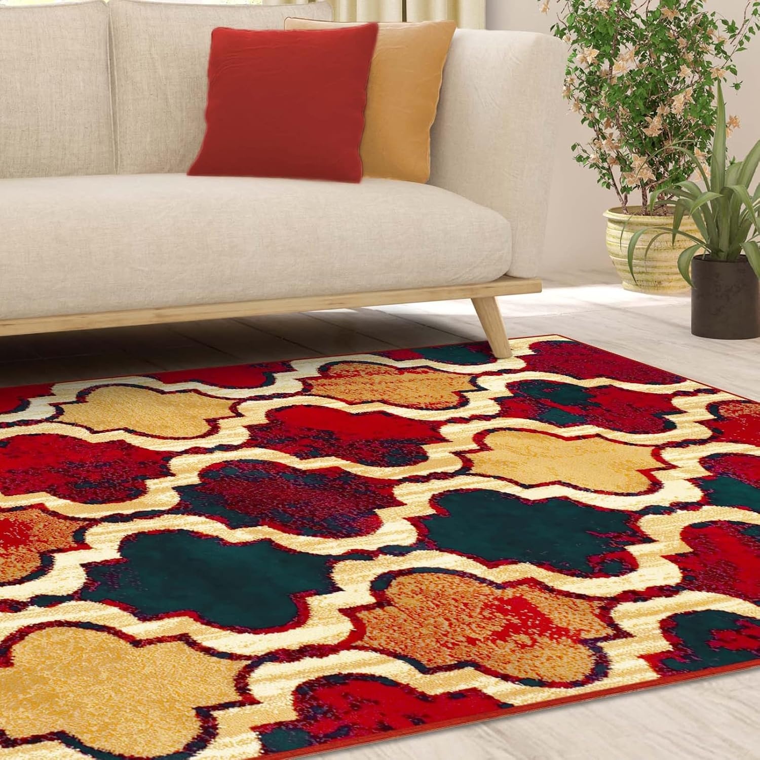 image:imageSuperior Modern Indoor Area Rug Non Slip Rug 8x8 IvoryRed Blue