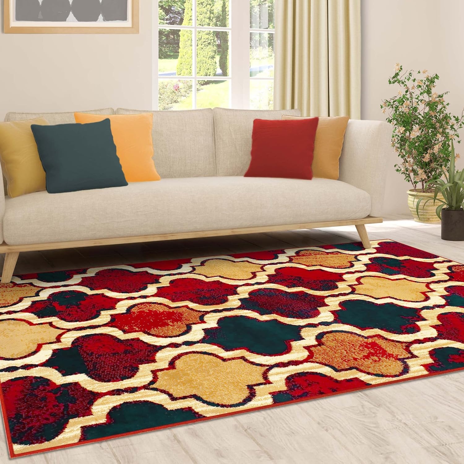 image:imageSuperior Modern Indoor Area Rug Non Slip Rug 8x8 IvoryRed Blue